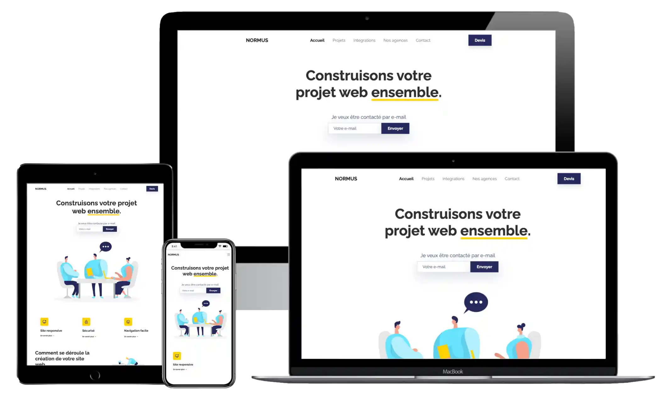 Site web affiché sur ordinateur, tablette et smartphone