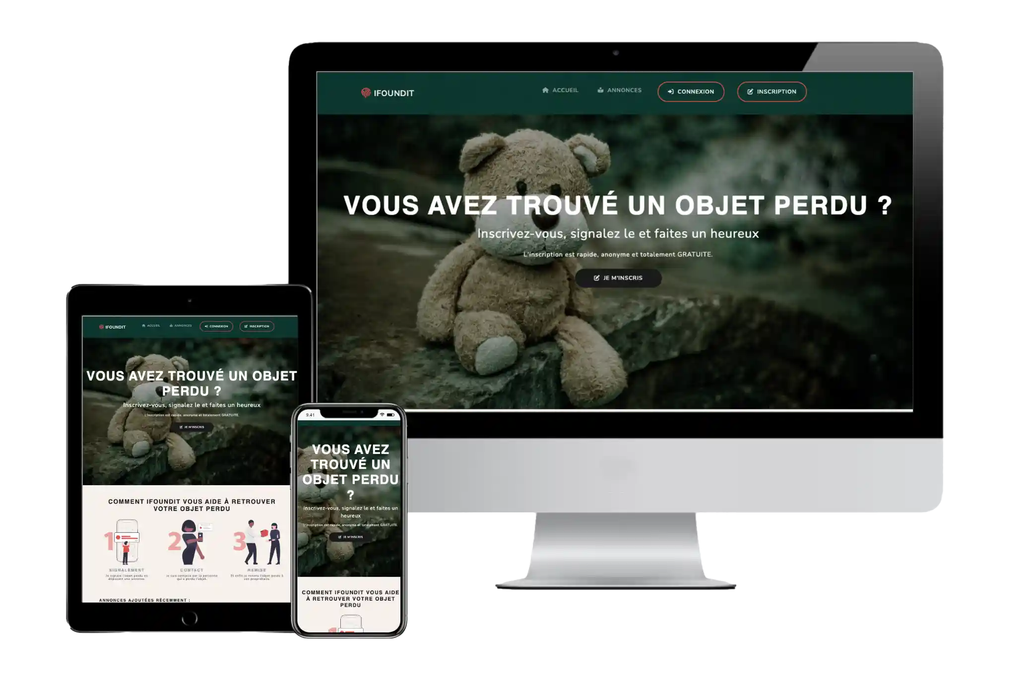 Site web affiché sur ordinateur, tablette et smartphone